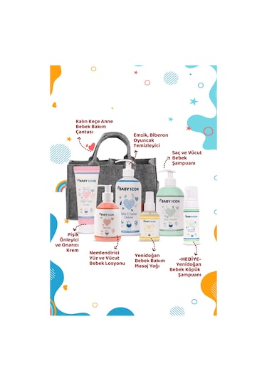Baby İcon Hoşgeldin Anne Bebek Keçe Organize Bakım Çantası Seti Gri