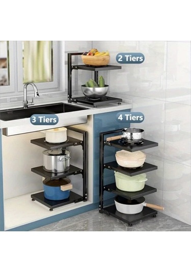 Honeybeeshop Tokalı Ayarlanabilir Karbon Çelik Depolama Rafı 3+4 Katmanlı Mutfak Gereçleri Organizasyonu 1100 Koyu Ceviz