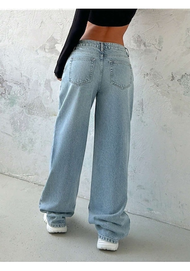 Kadın Wide Leg Jeans Pantolon Mavi