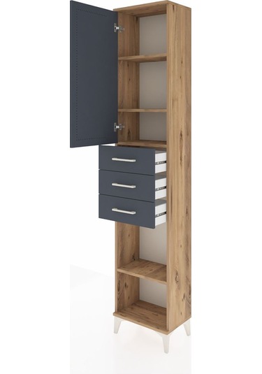 Arges Dolap 4 Raflı 3 Çekmeceli Tek Kapaklı 44x30x221 Çam-antrasit Atlas Çam