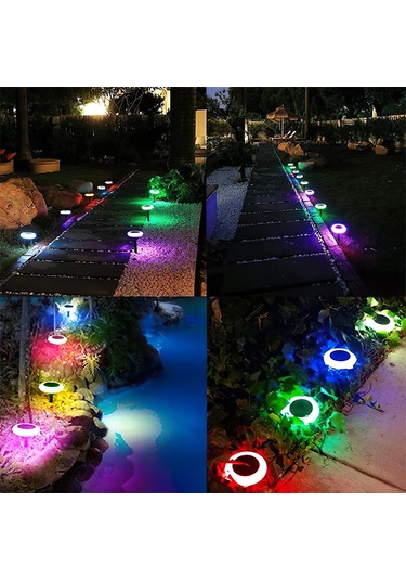 Güneş Enerjili Yuvarlak Saplamalı Rgb Çok Renkli Bahçe Aydınlatma