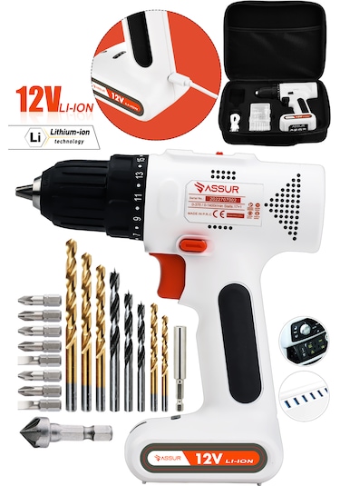 Assur ASR001 12V Usb Şarjlı Matkap Vidalama Dahili Batarya Beyaz