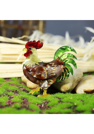 Blucome Özel El Yapımı Canlı Akrilik Büyük Kuyruk Horoz Horoz Broş Kadınlar Için Tasarımcı Unisex Tavuk Parti Ofis Broş Pins Yeşil