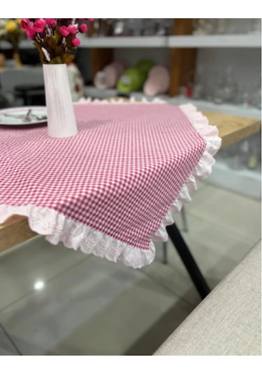 Fisto Fırfırlı Vintage Fiskos Örtüsü Fırfırlı Masa Örtüsü Beyaz - Pembe