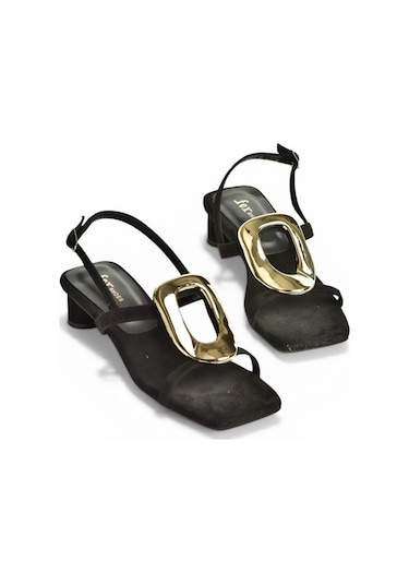 Fox Shoes Y282440002 Siyah Süet Alçak Kalın Topuklu Kadın Ayakkabı
