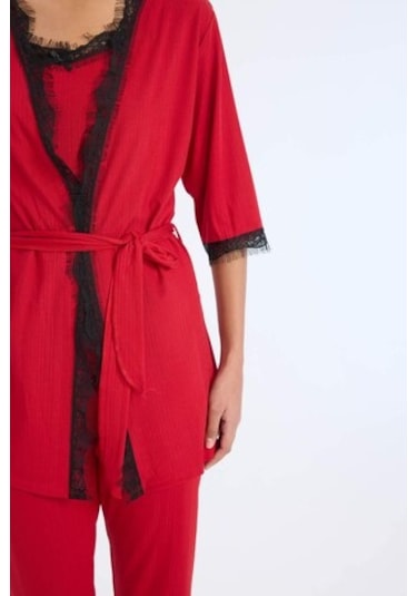 Defacto Fall İn Love Yılbaşı Temalı Wrap Yaka Yarım Kol Kuşaklı Sabahlık B7696ax23wnrd119 Kırmızı