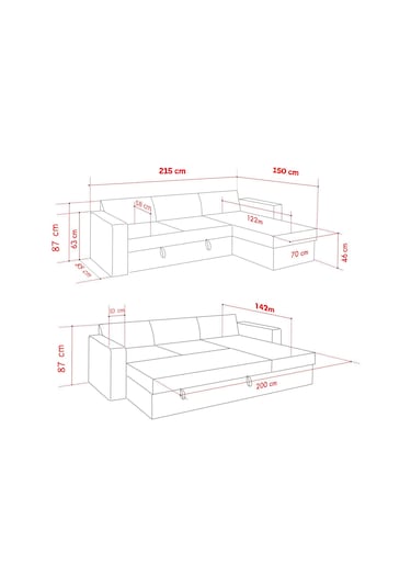 Pafu Kado Yataklı Köşe Koltuk Takımı - Keten Koyu Gri Koyu Gri
