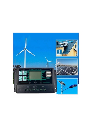 Mufunye 100a Siyah Güneş Kontrol Cihazı Mppt/pwm Otomatik Şarj, Lcd Ekran, İki Usb, Tam Koruma Özellikleri, 12/24v Uyumlu