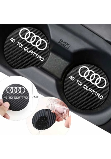 Audi 40 Tdı Quattro Siyah Karbon Bardak Altlığı Audi Armalı 40 Tdı Quattro Yazılı 7 Cm Dayanıklı Özel Tasarım 2 Adet 2 Adet