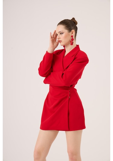 Holly Lolly Beli Drape Detaylı Heleni Blazer Ceket Kırmızı
