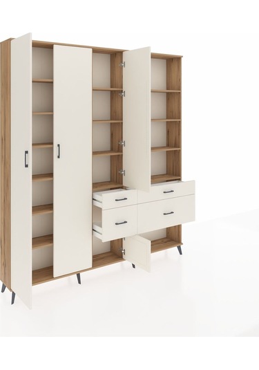 Arges Dolap 14 Raflı 4 Çekmeceli 4 Kapaklı 220x30x243 Çam-aytaşı/aytaşı Aytası/aytası