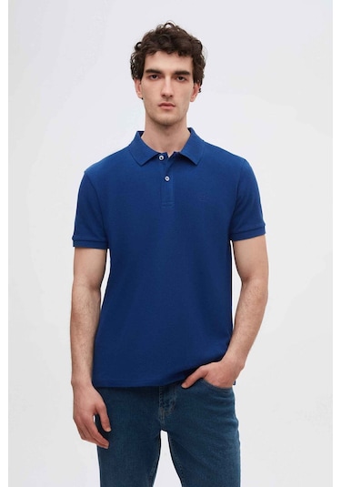 D's Damat Ds Damat Regular Fit Saks Mavi Pike Dokulu %100 Pamuk Kıvrılmaz Polo Yaka Nakışlı T-shirt 4HC14ORT51000 Saks Mavi