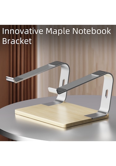 G1 Masaüstü Dizüstü Standı Alüminyum Alaşım + Ahşap Dizüstü Bilgisayar Isı Dağıtımı Yükseltme Braketi - Siyah