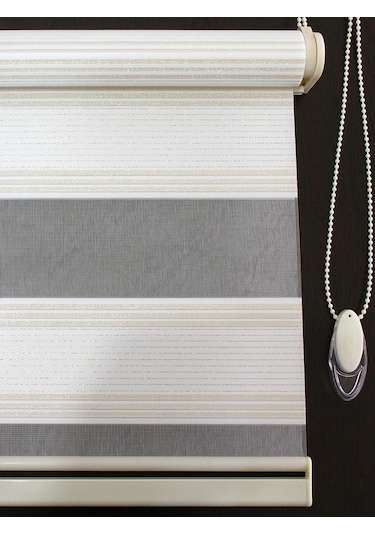 Buperde Beyaz - Altın Simli Pilise Pliseli Zebra Stor Perde