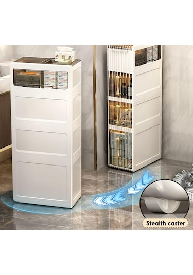 Banyo, Yatak Odası, Çamaşır Odası 4 Katlı Çekmeceli Dolap Beyaz - Gri