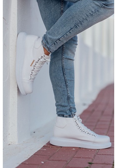 Pabucmarketi Bağcıklı Erkek Sneaker Bot Beyaz Beyaz