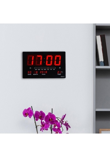 Suntek Sıcaklık Gün Tarih Göstergeli Dijital Duvar Saati Siyah