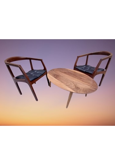 Bengimobilya Sandalye Tam Kolçak Oval Orta Sehpa Model Kayın Torna Retro Ayak