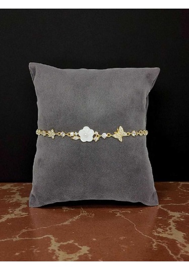 925 Ayar Gümüş Zarif Çiçek Ve Kelebek Figürlü Taşlı Kadın Bileklik Gümüş