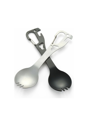 Dıy058 2'si 1 Arada Kaşık Çatal 420 Paslanmaz Çelik Açık Kamp Çatal Bıçak Şişe Açacağı Aracı 001