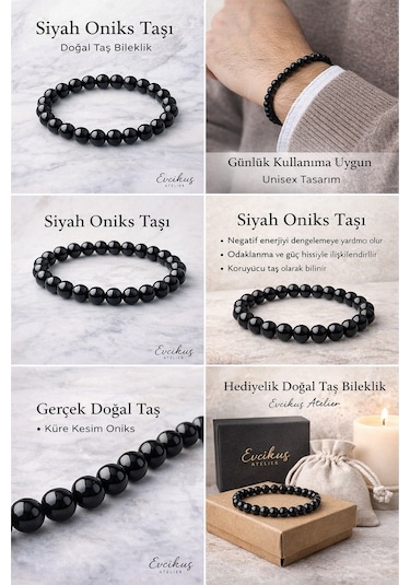 Evcikuş Oniks Doğal Taş Bileklik Erkek Bileklik 8 Mm Mat Siyah