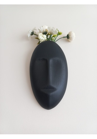 Dekoratif Mask Duvar Vazosu, Duvar Dekoru ,heykel Duvar Süsü,siyah