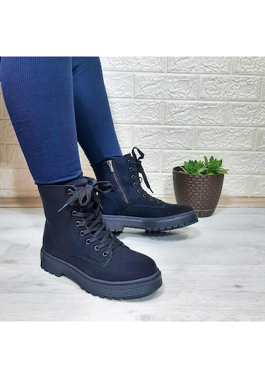 Polact 23001 Zümrüt Siyah Fermuarlı Bağacaklı Kaymaz Bayan Bot 001