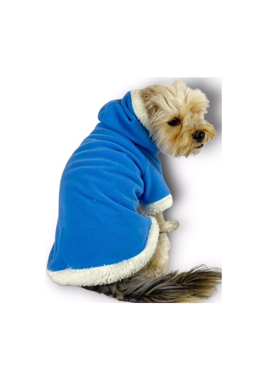 Kemique Blue Furry Kapşonlu Ceket Sweat Köpek Kazağı