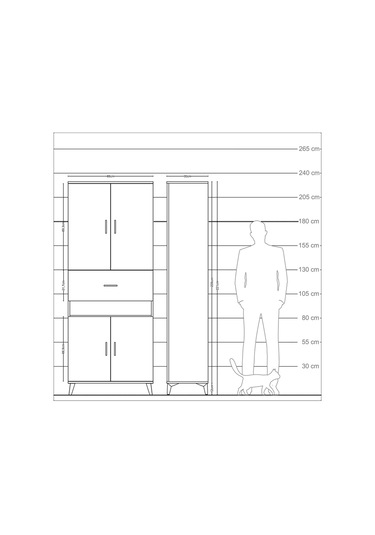 Arges Dolap 5 Raflı Tek Çekmeceli 4 Kapaklı 88x30x221 Çam-antrasit Atlas Çam