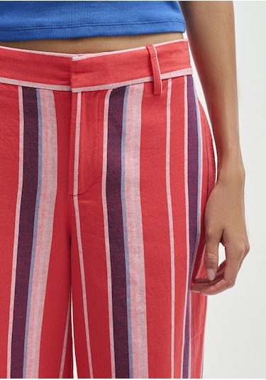 Mavi - Çizgili Mavi Pantolon 1011051-90772 Kırmızı