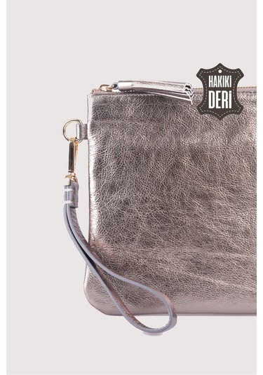 Hakiki Deri Kadın Clutch Çanta 9121 Gri