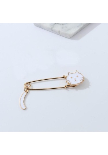 Sones Sevimli Damla Küçük Kedi Kuyruğu Sallayan Hayvan Broşu Beyaz