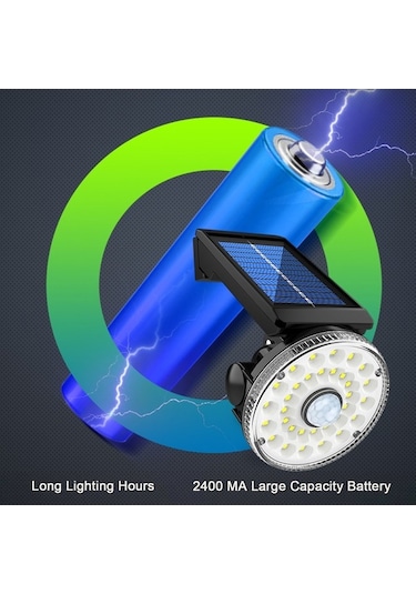 Moly 32 Led Güneş Enerjili Duvar Lambası, Ip65 Su Geçirmez, 3 Aydınlatma Modu, İnsan Algılama, Bahçe/ev Kullanım İçin Siyah Siyah