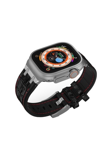 Novahub İos Watch Uyumlu Se 40mm Timsah Desenli Sıvı Silikon Bandı Gümüş Kırmızı Siyah