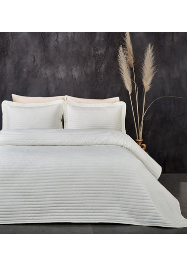 %100 Pamuk Yatak Örtüsü Pike Takımı Tek Kişilik Judy Yatay Çizgili Kapitone Günlük