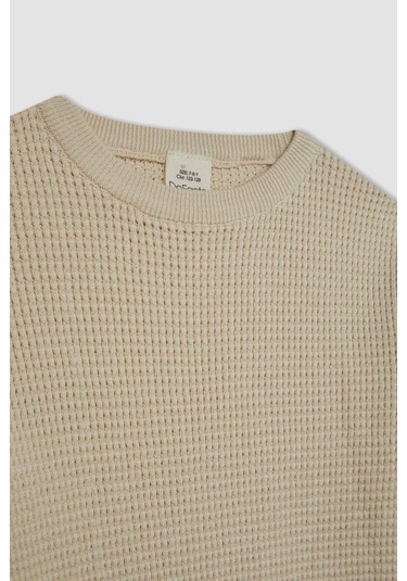 DeFacto Erkek Çocuk Bisiklet Yaka Basic Düz Triko Kazak C2270A824WNER233 Ekru