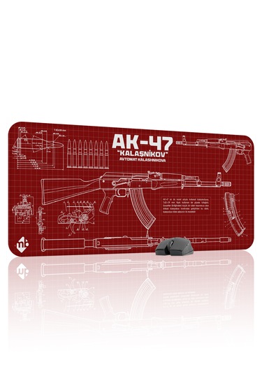 Ak 47 Siyah Kalaşnikov Cs Dikişli Kauçuk Oyuncu Mousepad - 90x40 Gaming Mouse Pad Ak-47 Bordo / Kırmızı