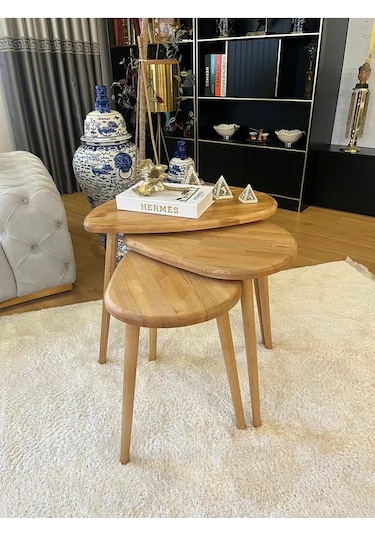 Fawdecor 3'lü Zigon Sehpa %100 Organik Kayın Ağacı