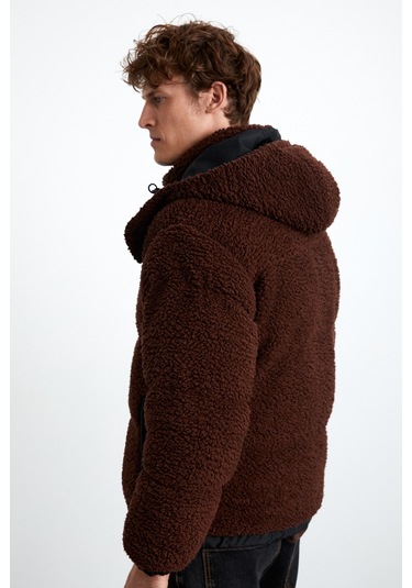 Vancuover Erkek Peluş Kumaşlı Çok Kalın Şişme Dış Giyim Casual Kahverengi Mont