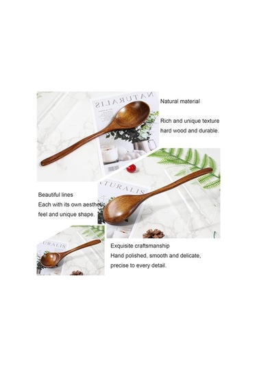 Ulzyvf Yemek Yapımı Uzun Takımları Sofra Seti Saplı Pişirmek Mutfak Kepçe Kaşık, Ahşap Karıştırma Kaşığı Ve Çorba Kaşığı, Çay İçin El Yapımı 3 Parça