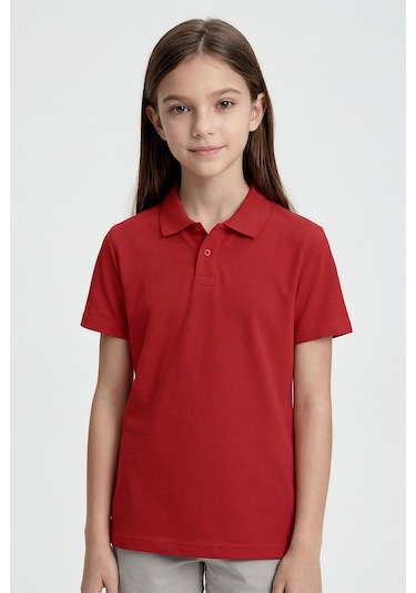 Fiesta Polo Yaka Standart Fit Basic Unisex T-shirt - 11330 Kirmizi