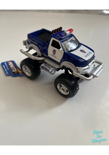 Metal Çek Bırak Sesli Canavar Polis Arabası 13x7x9 Cm Mavi