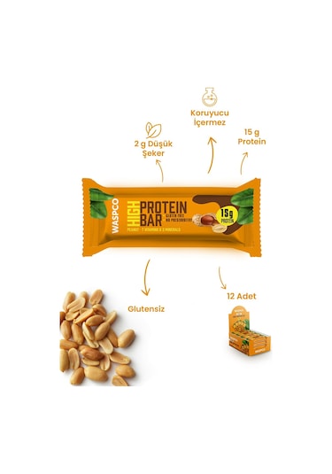 Waspco Yer Fıstıklı Yüksek Protein Bar 50 G x 1 Adet