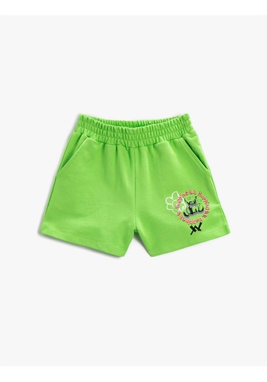 Koton Beli Lastikli Şort Cepli Baskılı Pamuklu Yeşil 2skg40235ak Yeşil