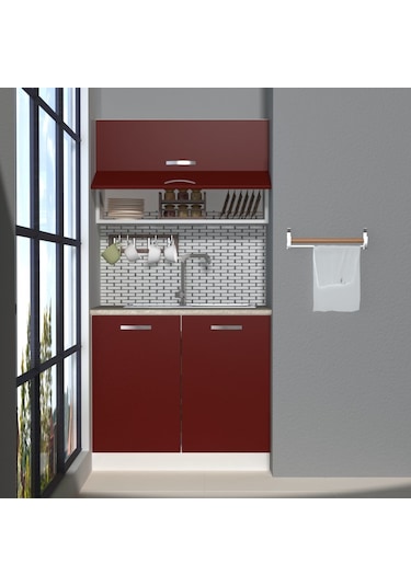 Decoraktiv Mini 90y Mdf Hazır Mutfak Dolabı - Tezgah Dahil - Bordo