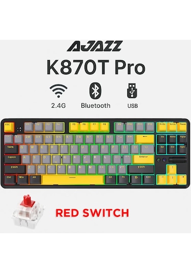 K870t Pro 3 Modlu Hot-swap Rgb, Mekanik Klavye - Siyah - Red Switch