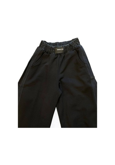 Zekids Kız Çocuk Yanları Denim Garnilli 2 İplik Pantolon-15038 Siyah