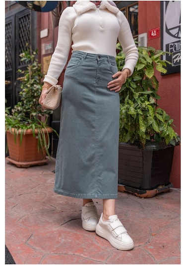 Ara Boy Likralı Gabardin Etek Mavi