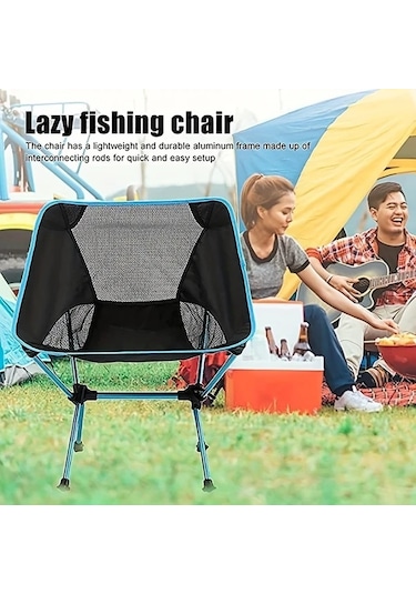 Elmpaly Derin Mavi Ultra Hafif Katlanır Kamp Sandalyesi Taşıma Çantası Plaj Yürüyüş Balıkçılık Piknik Koyu Mavi