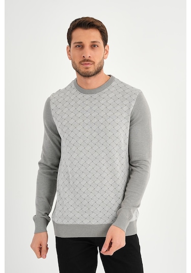 Alexander Gardi Alexandergardı Bisiklet Yaka Desenlı Regular Fit Kazak E24-eze-01 Gri